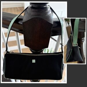 NWOT Kate Spade Black Nylon Small Shoulder Bag w Teal Snakeskin Textured Details